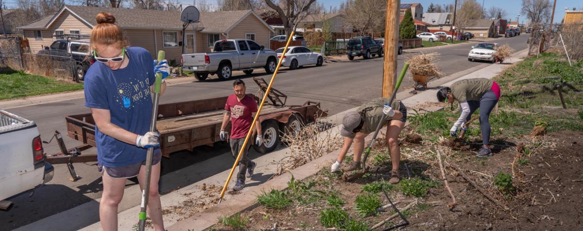 students doing landscape work